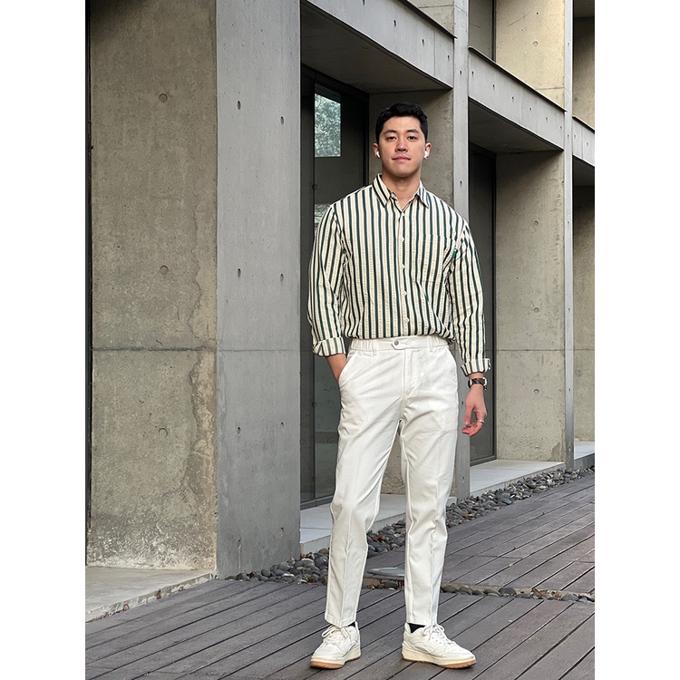 Áo Sơ Mi Dài Tay Dáng Rộng Họa Tiết Kẻ Sọc Phong Cách Hàn Quốc Thời Trang Xuân Thu Cao Cấp Cho Nam
