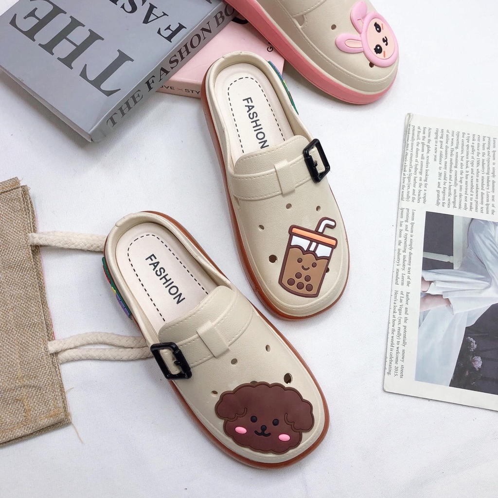 Jy381-C3  - Giày Lỗ nữ 2023 đế dày mùa hè phối màu phối nhiều sticker hoạt hình