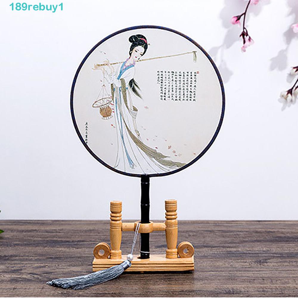 Quạt Múa REBUY1 Tay Cầm Bằng Gỗ In Họa Tiết Phong Cách Trung Hoa Cổ Điển Trang Trí