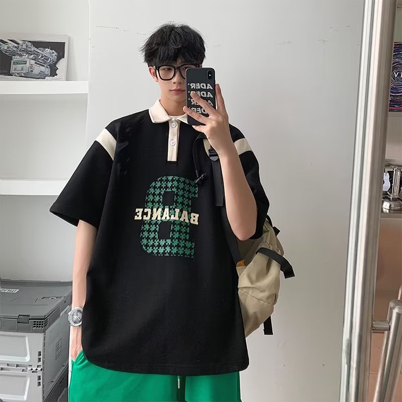 Áo Polo Nam Trẻ Trung Phong Cách Hàn Quốc, Phối Màu Độc Đáo, Phong Cách Vintage, Thoải Mái, Cổ Áo Rộng, Dễ Phối Đồ ÁO Thun Nam Có Cổ