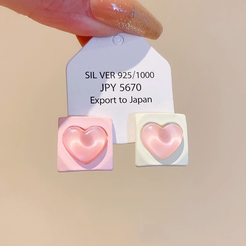 Bông Tai Dạng Kẹp Hình Trái Tim Màu Hồng Y2K Bằng Acrylic Làm Quà Tặng Sinh Nhật Cho
