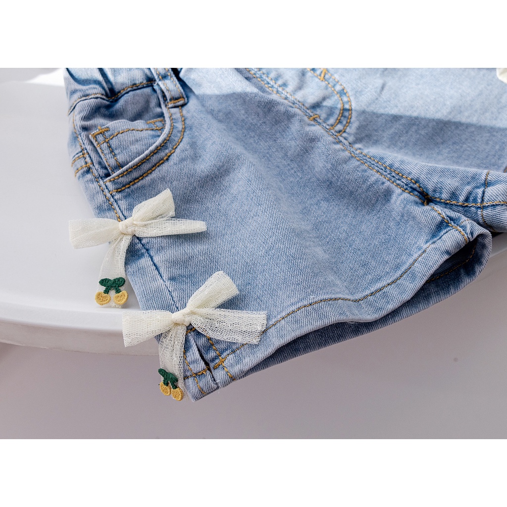 Quần Short Denim Đính Nơ Thời Trang Mùa Hè Cho Bé Gái