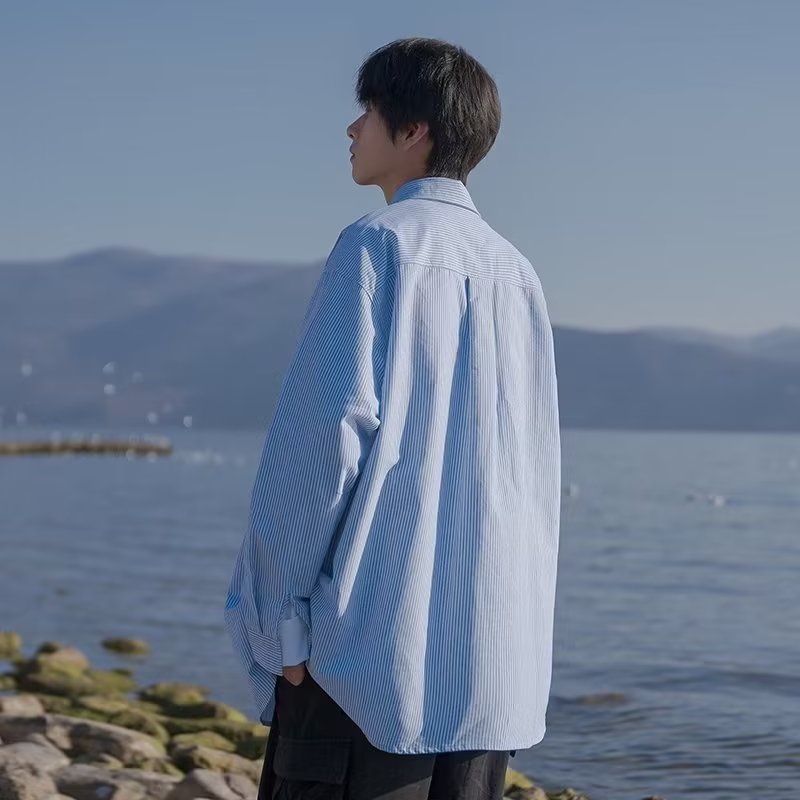 Áo Sơ Mi Nam Dài Tay Sọc Dọc Thời Trang Nhật Bản