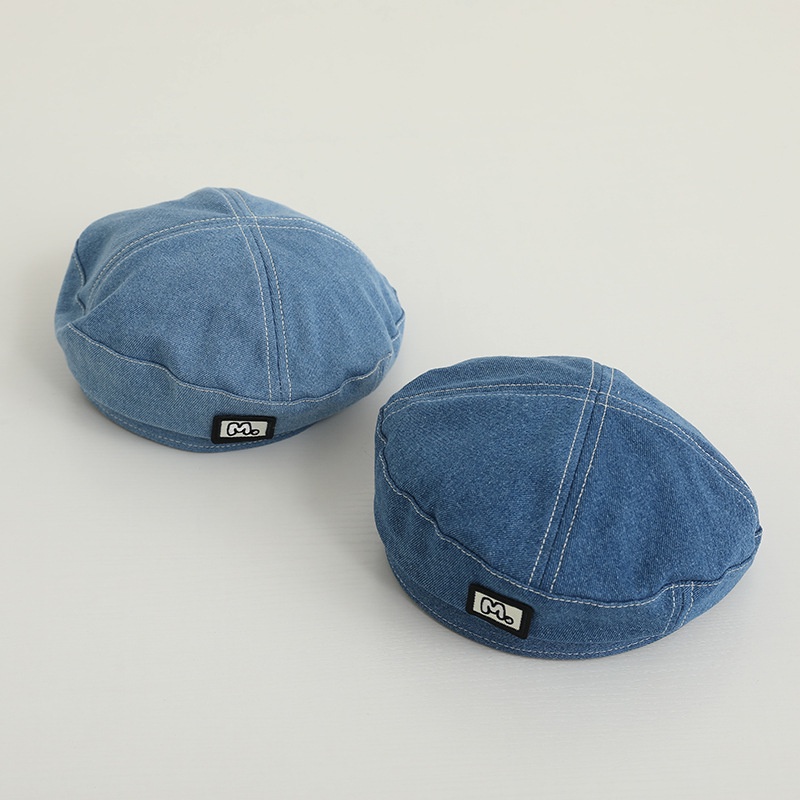 Mũ Beret Denim Thêu Chữ M Phong Cách Hip Hop Thời Trang Cho Bé