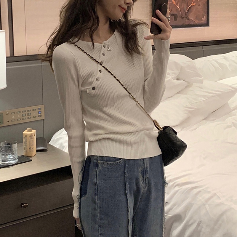 Áo Dệt Kim Tay Dài Dáng Ôm Phong Cách Thời Trang Hàn Quốc Dành Cho Nữ