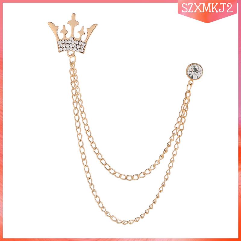 Ghim Cài Cà Vạt / Khăn Choàng / Mũ Hình Vương Miện Bằng Kim Loại Phối Dây Xích Tua Rua Siêu Bền Cho Nam