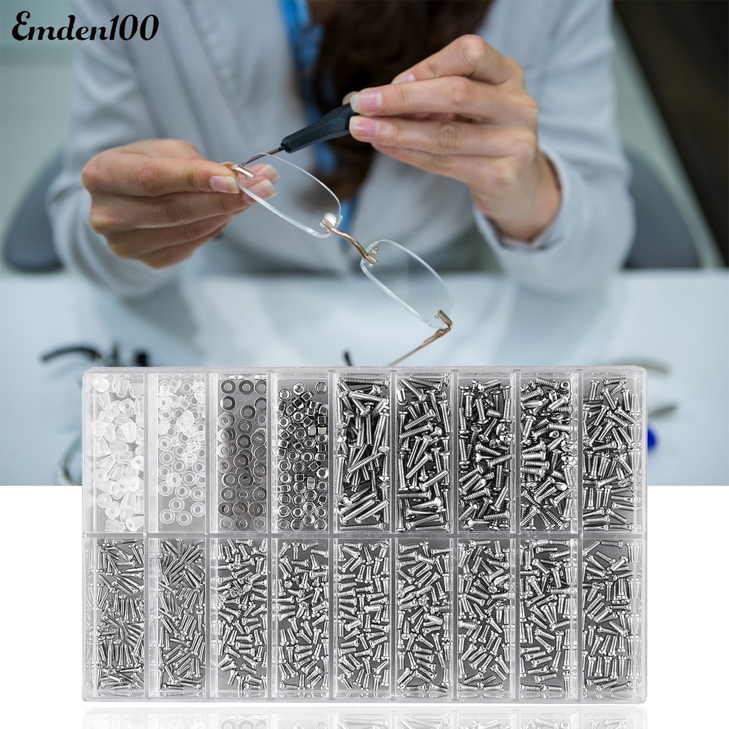 Hộp 1000 Ốc Vít 18 Loại Khác Nhau Bằng Thép Không Gỉ Dùng Để Sửa Chữa Mắt Kính