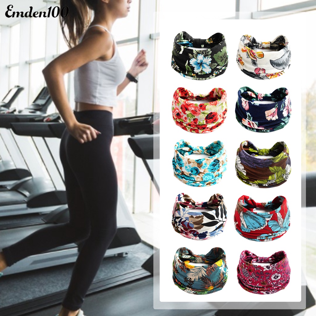 Băng Đô Bandana Bản Rộng Co Giãn Thấm Hút Mồ Hôi In Họa Tiết Thời Trang Cho Nữ