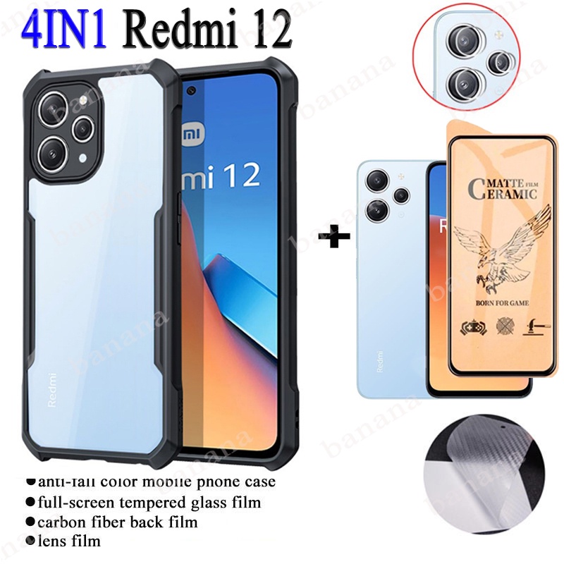 Ốp Điện Thoại Kính Cường Lực Trong Suốt 4 Trong 1 Cho Xiaomi Redmi Note 12 12s 11 11s 10 5G 10s 9 8 Pro + 12C