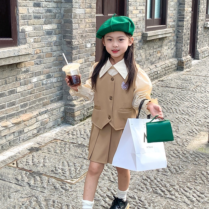 Bộ Áo Váy Xếp Ly Ba Món Phong Cách Hàn Quốc 2023 Cho Bé Gái