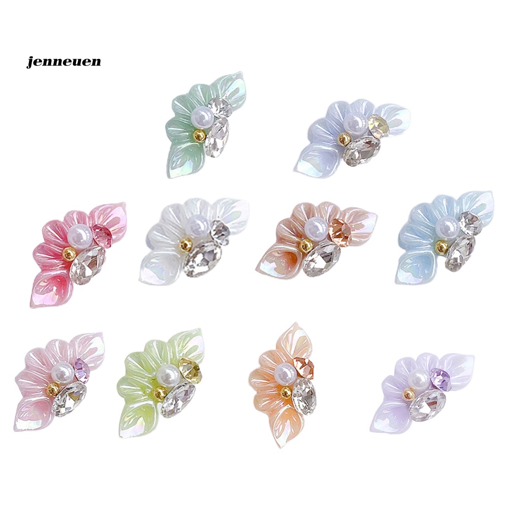 Set 10 Phụ Kiện Trang Trí Móng Tay Họa Tiết Hoa 3D Lấp Lánh DIY