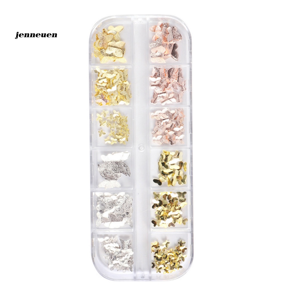 1 Hộp 12 Ngăn Đựng Phụ Kiện Trang Trí Móng Tay Hình Bướm Màu Sắc Sống Động