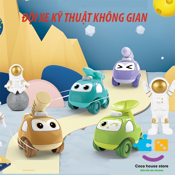 Bộ đồ chơi ô tô quán tính mini hoạt hình mô tả xe công trình, xe kỹ thuật, xe kỹ thuật không gian đẹp và dễ thương