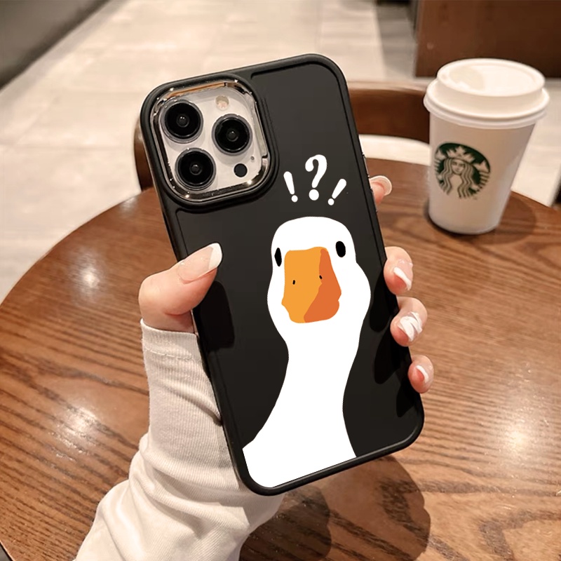 Ốp Điện Thoại Kim Loại Mạ Điện Hình Chú Vịt Cho IPhone 7 7Plus 8 8Plus XS XR 11 12 13 14 Pro Plus Promax
