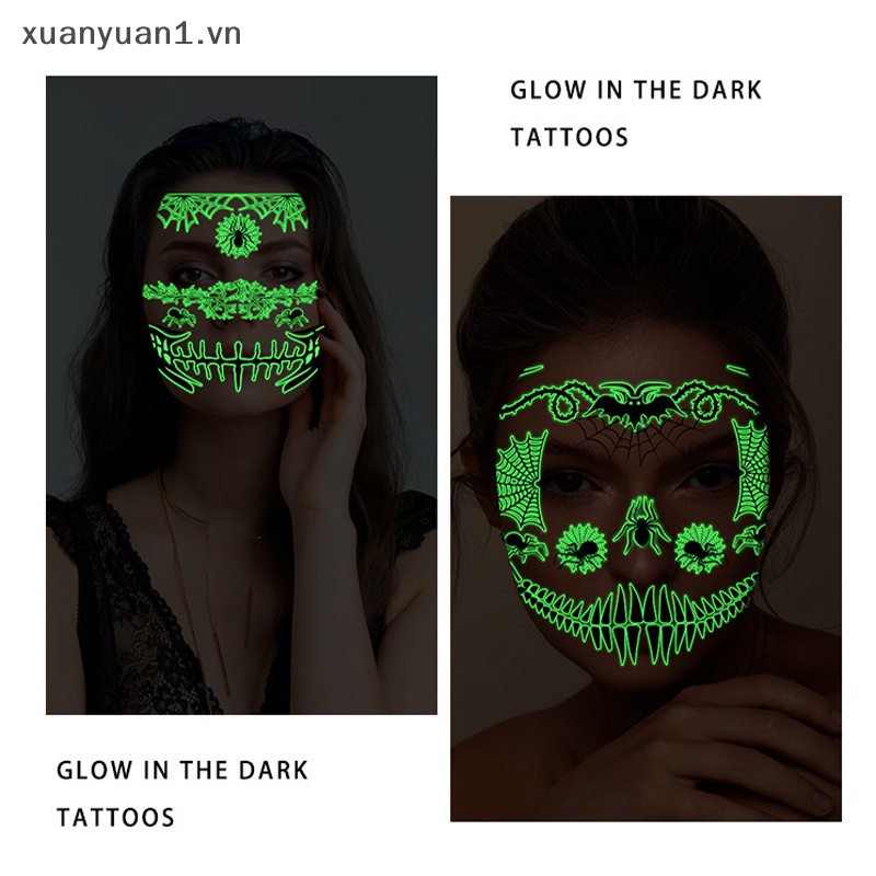 Xuan Nhãn Dán Hình Xăm Tạm Thời Họa Tiết Đầu Lâu Dạ Quang Đặc Biệt Hóa Trang Ngày Halloween