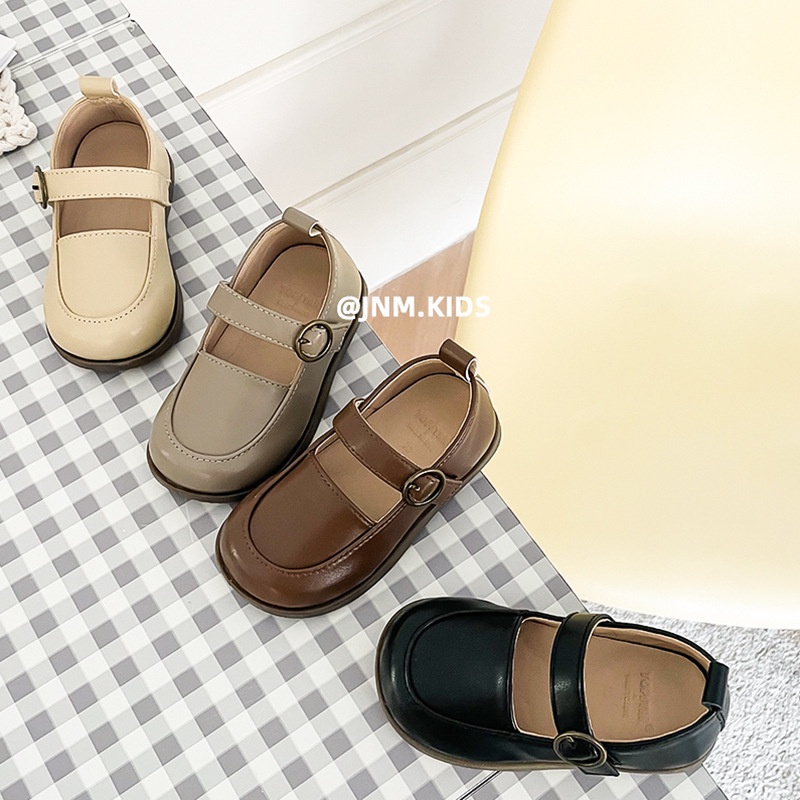 Giày Búp Bê Da Thật Mũi Vuông Phong Cách Hàn Quốc Cho Bé Gái