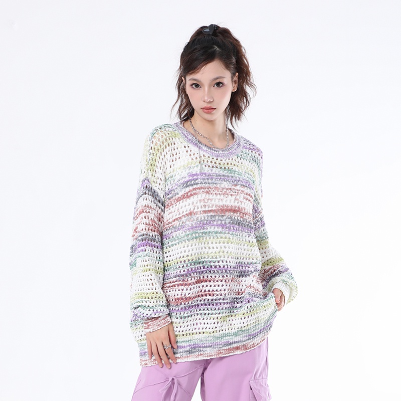 Áo Sweater Dáng Rộng Họa Tiết Màu Nhuộm Phong Cách Retro Cao Cấp