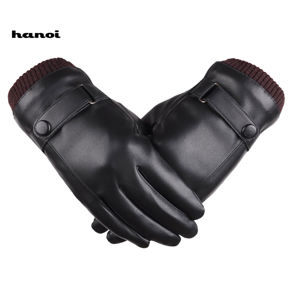 1 Đôi Găng Tay Da Giả Lót Lông Cừu Giữ Ấm Chống Gió Có Thể Chạm Màn Hình Cảm Ứng