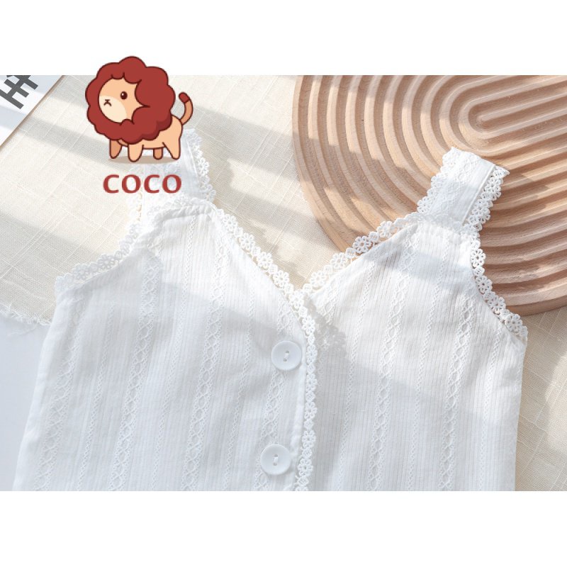 Áo Thun Không Tay Phối Ren Phong Cách Phương Tây Thời Trang Mùa Hè Mới 2023 Dành Cho Bé Gái