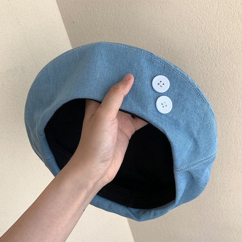 Mũ Beret Denim Phối Nút Phong Cách Thời Trang Hàn Quốc Cho Nữ