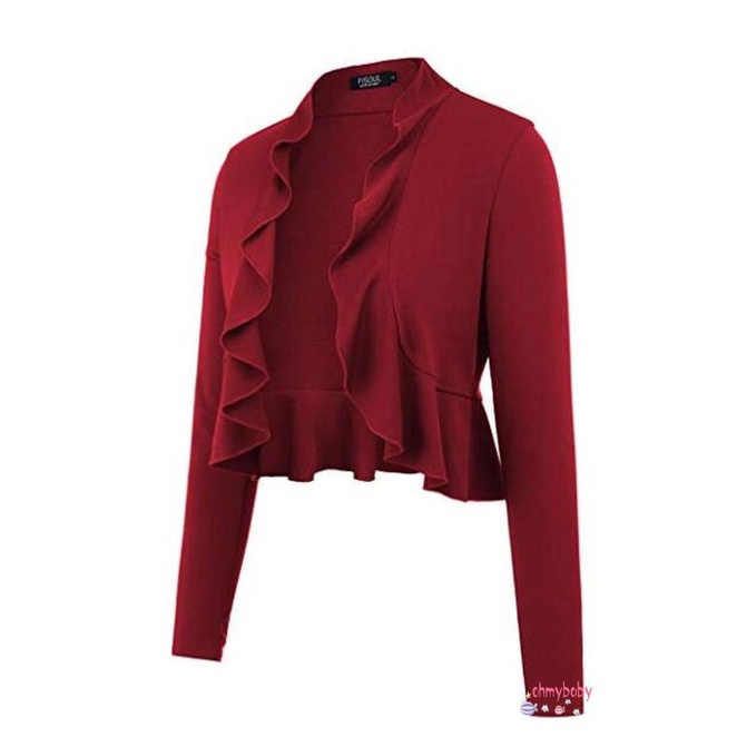 Women Long Sleeve Coat Loose Turn-Down Collar Ruffled Long Sleeve Short Suit