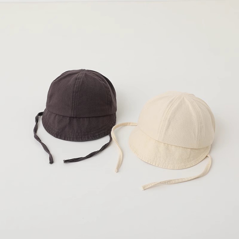 Nón Vành Cotton Mềm Mại Màu Trơn Chống Gió Có Dây Thừng Kiểu Hàn Quốc Cho Bé