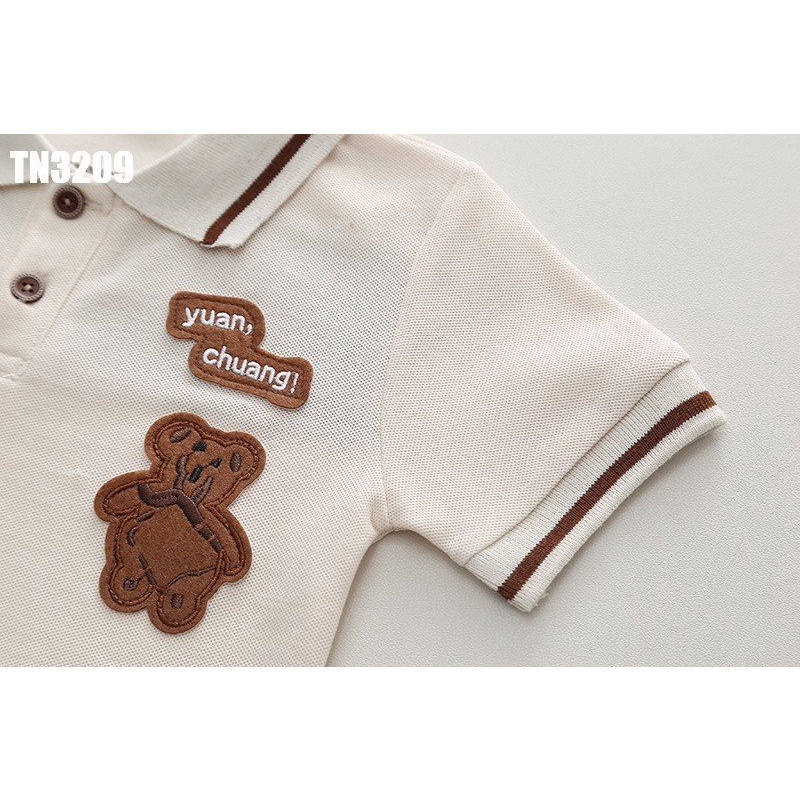 Set Đồ Bé Trai Áo Có Cổ polo thêu gấu và quần đùi kaki kèm túi đeo chéo Set Gấu Cho Bé Trai Tiger Baby Shop