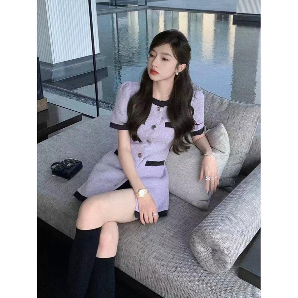 Đầm Ngắn Tay Ôm Dáng Thời Trang Mùa Hè Phong Cách Pháp Cổ Điển Dành Cho Nữ