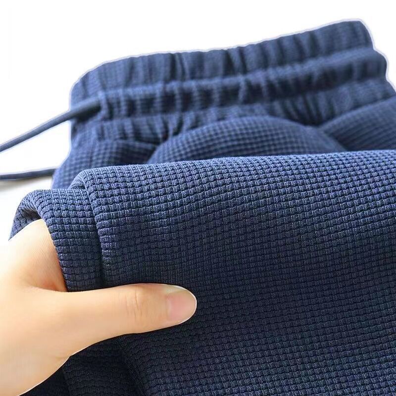 BEFOYI Men's Waffle Plaid Pants Cotton Korean Casual Loose Straight Leg Pants Plaid Sports Pants Black Plus Size M-5XL SLC86