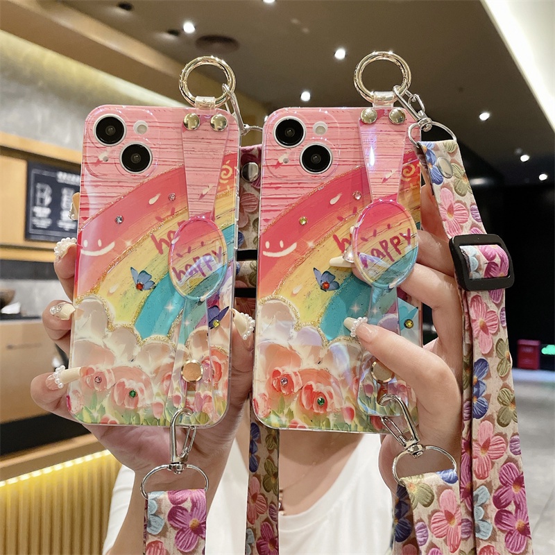 Ốp Điện Thoại Hình Hoa Có Dây Đeo Cho iPhone 14 13 12 Pro Max 13Mini