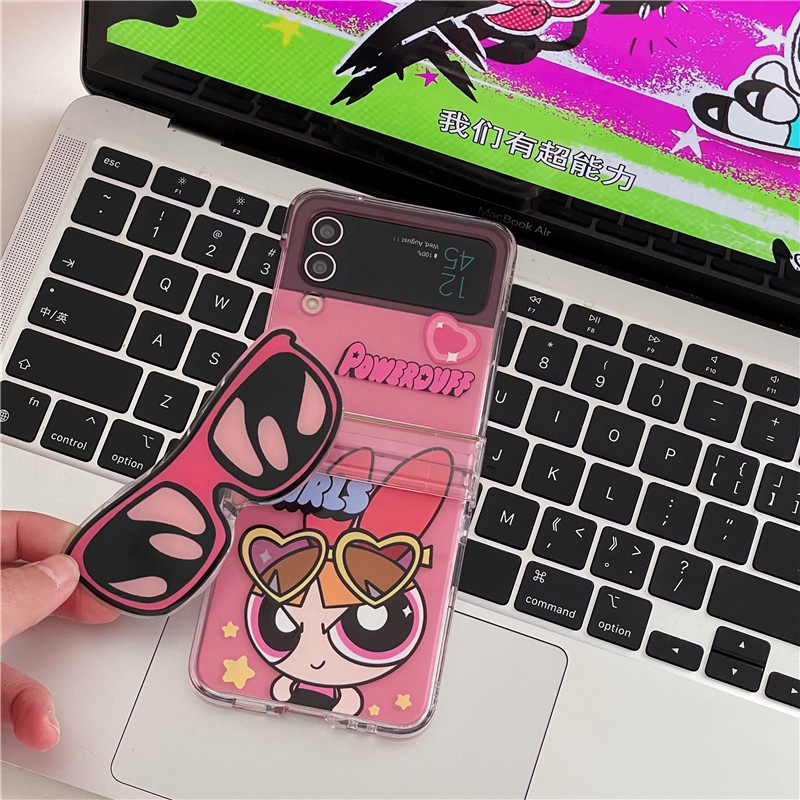 Ốp Điện Thoại Chống Sốc Có Vòng Đeo Tay Họa Tiết Hoạt Hình Powerpuff Girls Cho Samsung Galaxy Z Flip 3 4 5 ZFlip3 ZFlip4