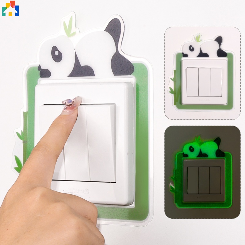 Miếng Dán Công Tắc Dạ Quang Tự Dính Bằng PVC Hình Gấu Trúc / Mèo Hoạt Hình Trang Trí Phòng Trẻ Em DIY