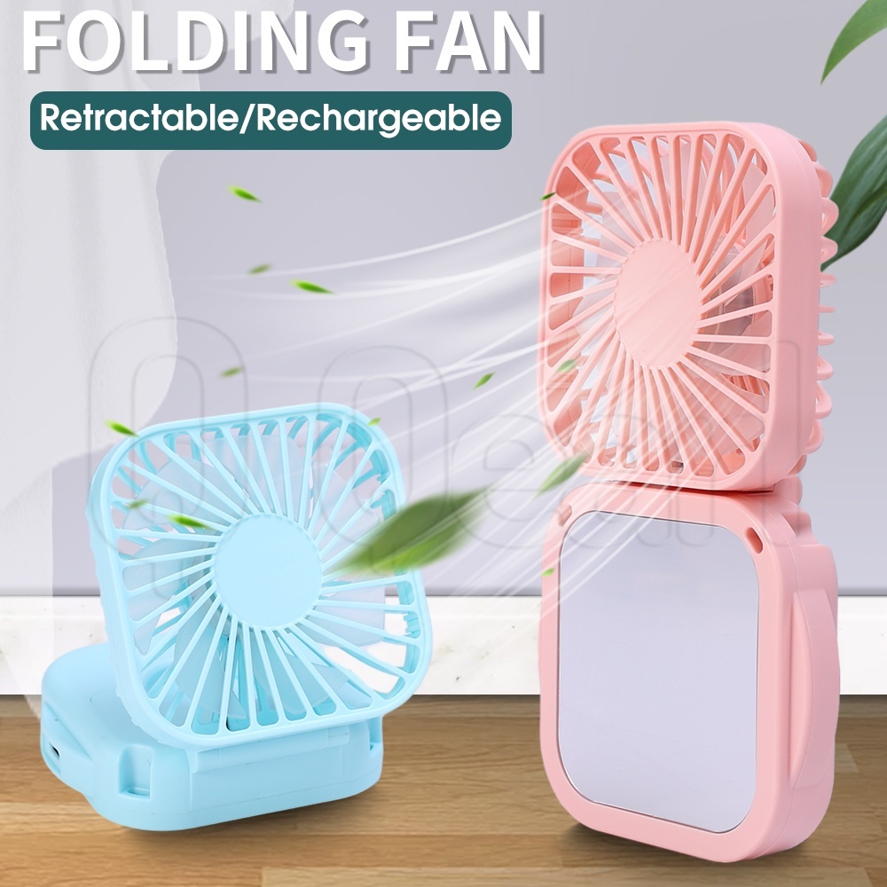 Quạt Mini 2 Trong 1 Đa Năng Thời Trang Kèm Gương Soi 1800 Độ 2 Trong 1° Quạt Làm Mát Để Bàn / Cầm Tay Có Thể Gấp Lại Sạc Lại Bằng Cổng USB