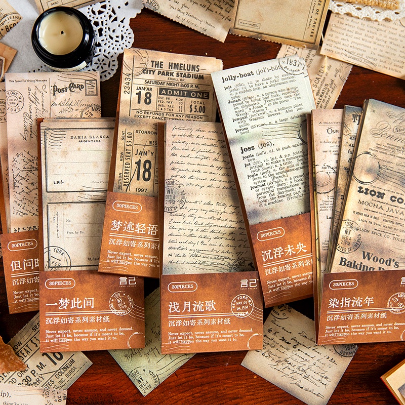 Set 30 Tờ Giấy Trang Trí Sổ Tay DIY Phong Cách Vintage