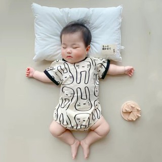 Bộ áo liền quần ngắn tay in hình thỏ thời trang mùa hè cho bé trai và bé gái 0-2 tuổi