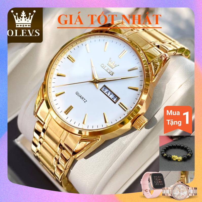 Đồng hồ quartz OLEVS 6898G dây thép không gỉ dạ quang chống vô nước chính hãng cho nam