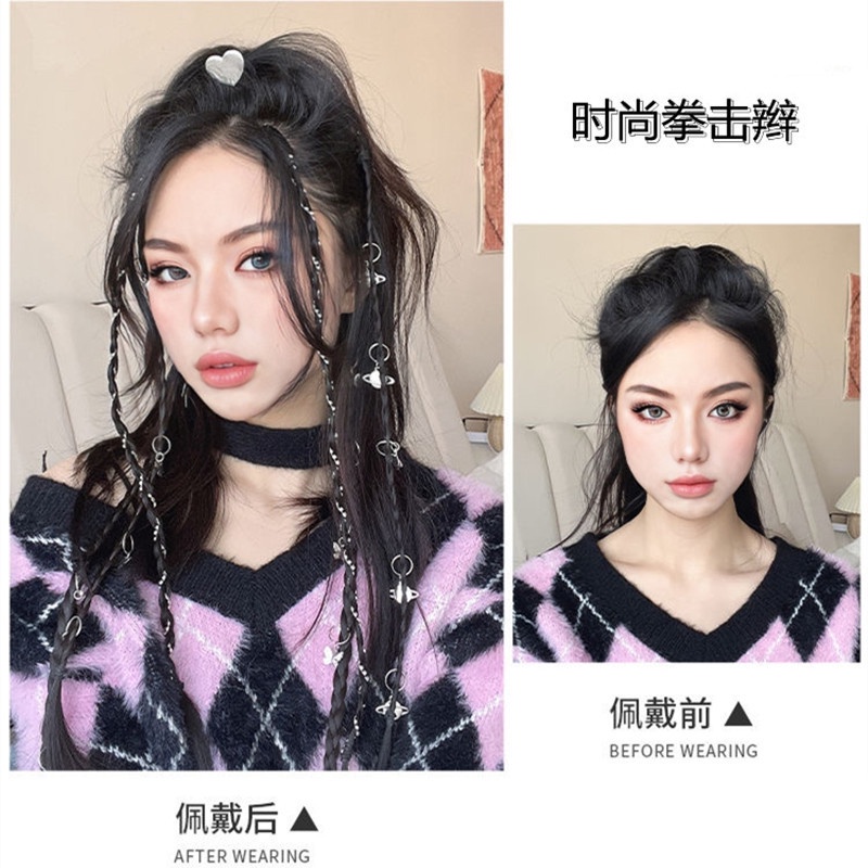 Y2k Bộ Tóc Giả Thắt Bím Xương Cá Có Khóa Cài Cho Nữ Tập Boxing Bán Chạy