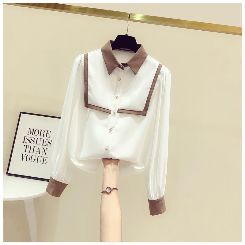 Áo Sơ Mi Tay Dài Có Cổ Phối Màu Tương Phản Thời Trang Mùa Thu 2023 Cho Nữ