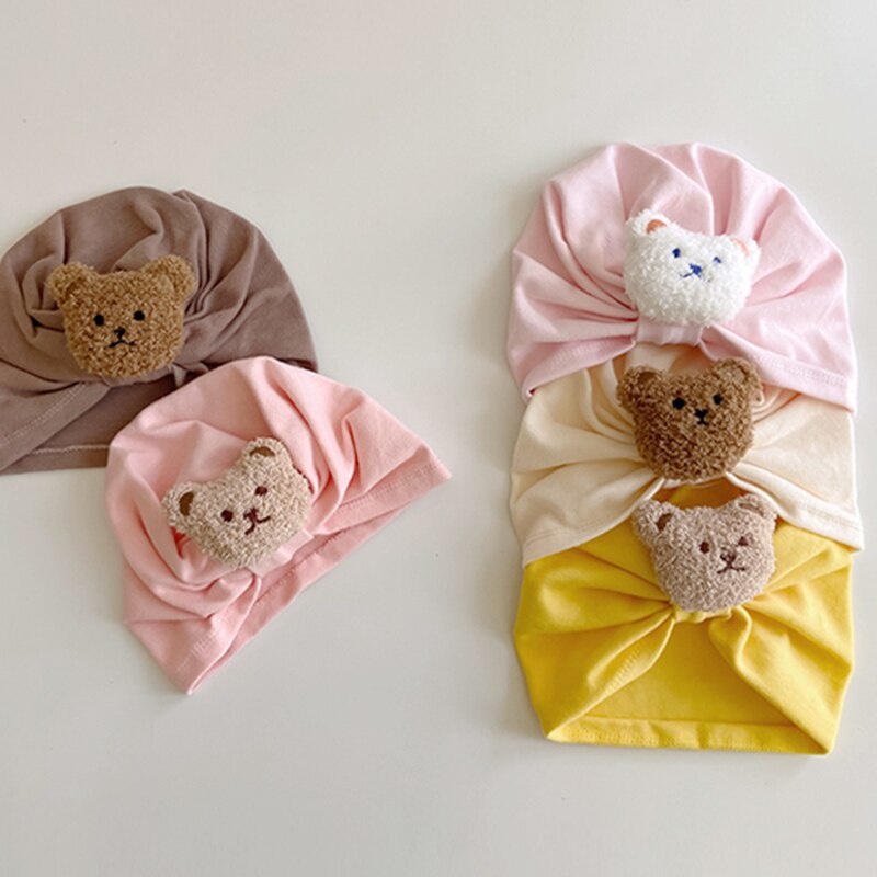 Mũ Trùm Đầu Vải Cotton Mềm Mại Họa Tiết Gấu Hoạt Hình Đáng Yêu Cho Bé