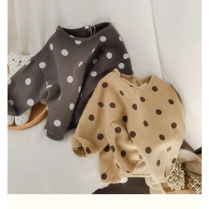 Áo Thun Cotton Tay Dài Họa Tiết Chấm Bi Phong Cách Hàn Quốc Thời Trang Xuân Thu Cho Bé Gái