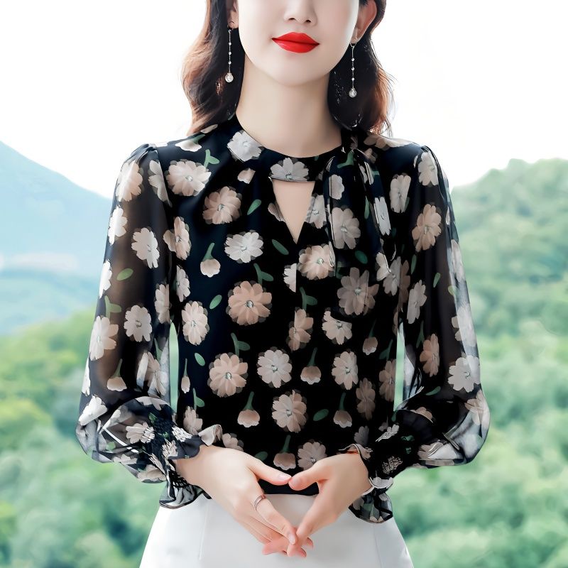 Áo Sơ Mi Voan Hoa Dài Tay Dáng Rộng Thời Trang Retro Hongkong Dành Cho Nữ
