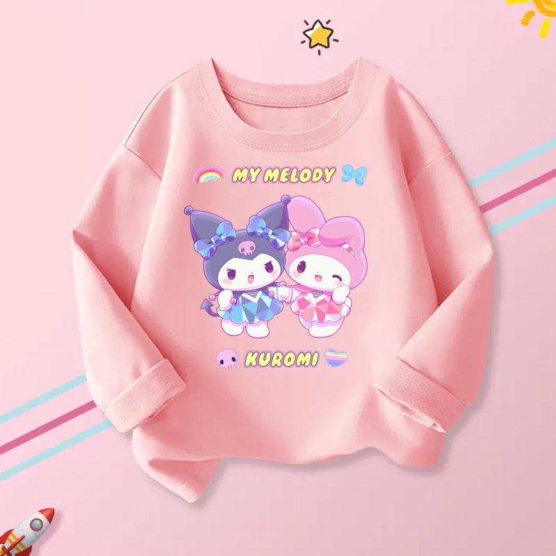 Áo Thun Tay Dài In Hoạt Hình My Melody Kuromi Dễ Thương Cho Bé Gái