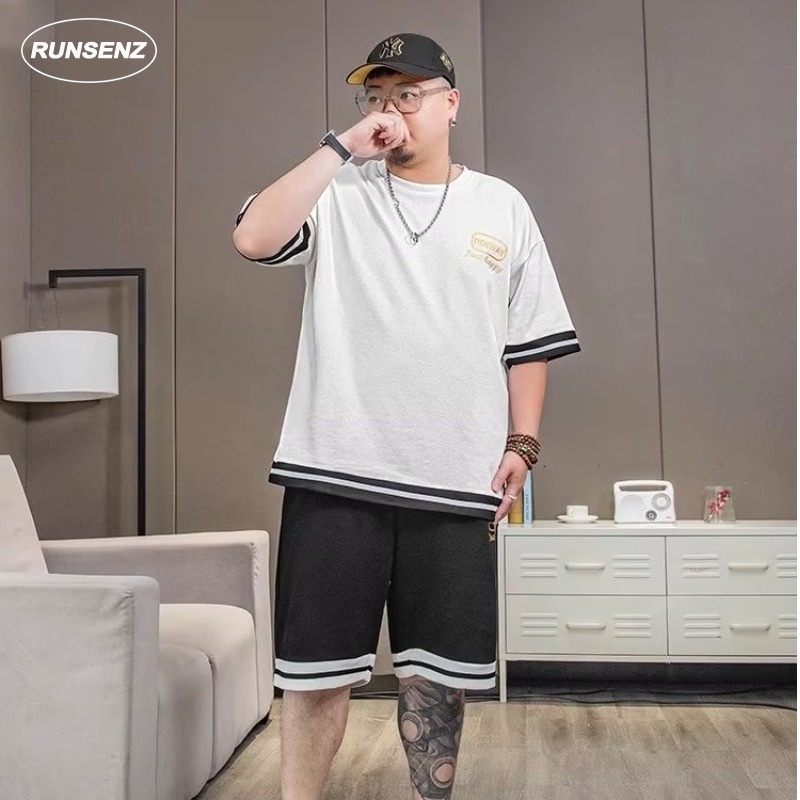 Set Áo Thun Tay Ngắn Plus Size XXL-8XL + Quần Short Phong Cách Hàn Quốc Cho Nam