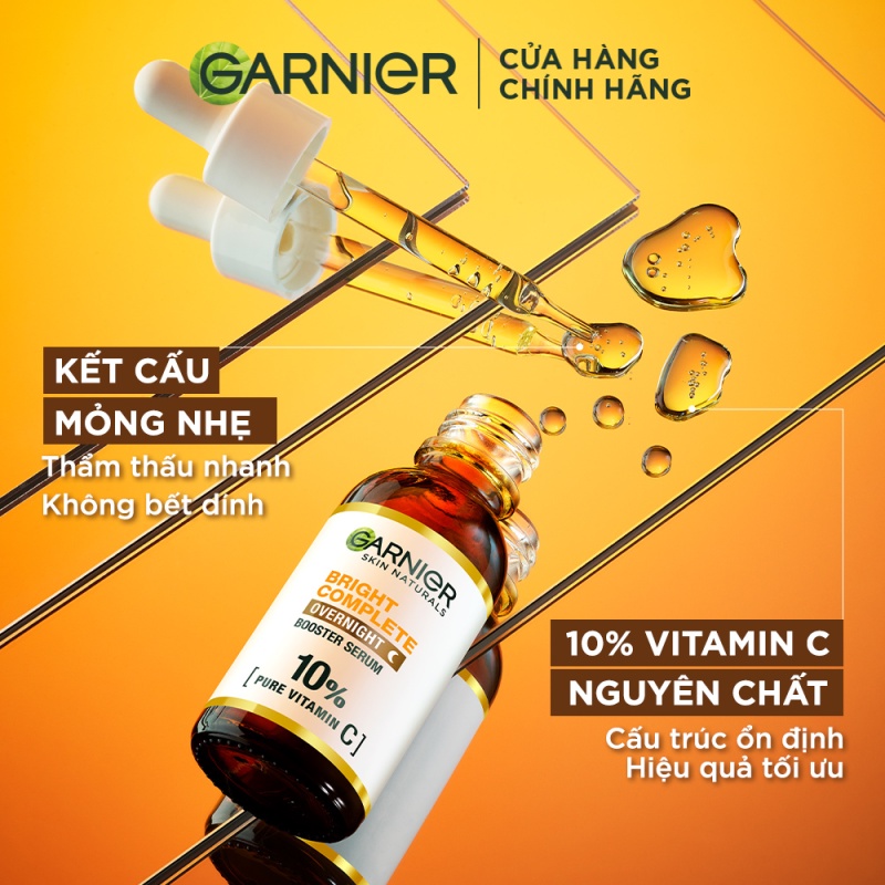 Dưỡng chất ban đêm sáng da ngừa thâm Garnier 10% Vitamin C Bright Complete Overnight Serum 30ml