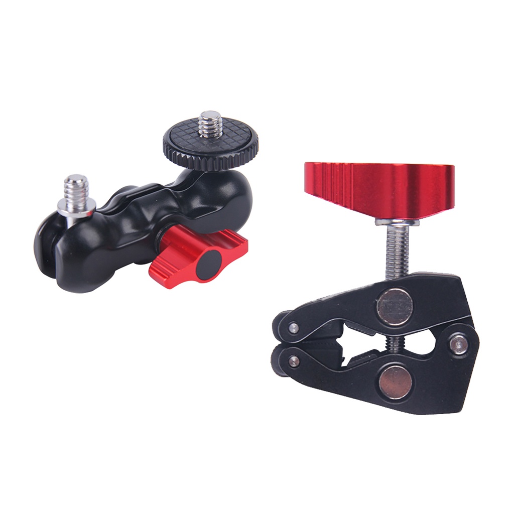 Feichao hợp kim nhôm magic arm dual 1/4 "ball head mount super crab clamp for canon nikon dslr camera màn hình lcd giá đỡ ánh sáng led