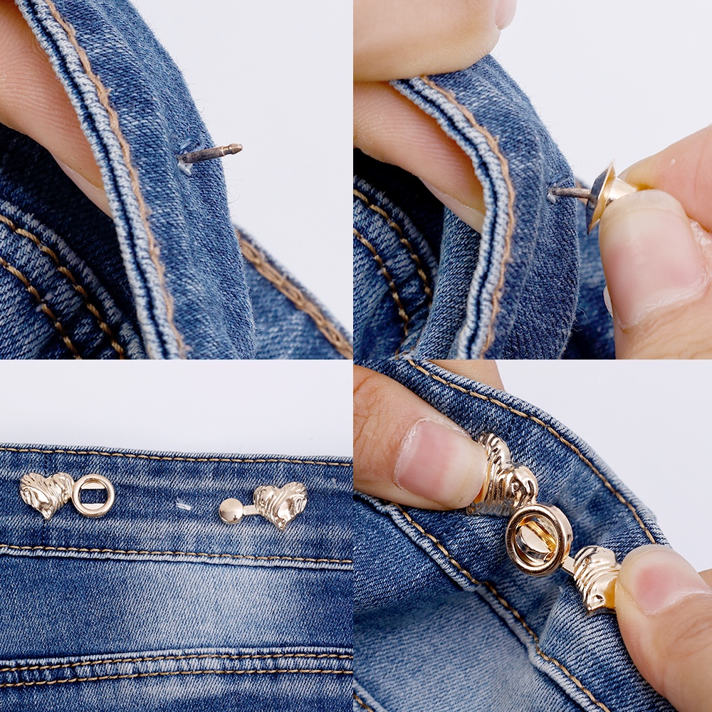 Có thể tái sử dụng váy liền mạch quần jean khóa thắt lưng / kim loại có thể tháo rời thắt lưng kẹp chụp / hợp thời trang có thể điều chỉnh tình yêu thắt chặt nút thắt lưng / nail-free diy heart waistband pin