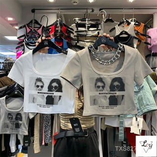Áo Thun Cotton Nguyên Chất Cổ Vuông In Hình Chân Dung Người Đẹp Mỹ Thời Trang Mùa Hè Hàn Quốc Y2k Millennium Cho Nữ 2024