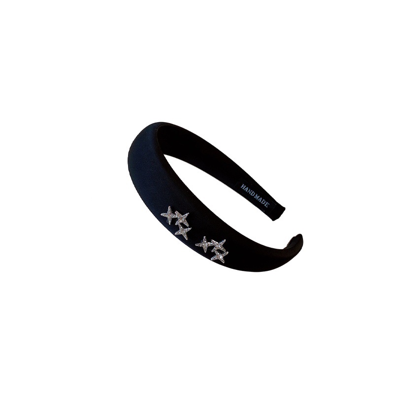 2023 vải trắng đen kim loại bạc độc đáo rhinestone star satin sponge headband