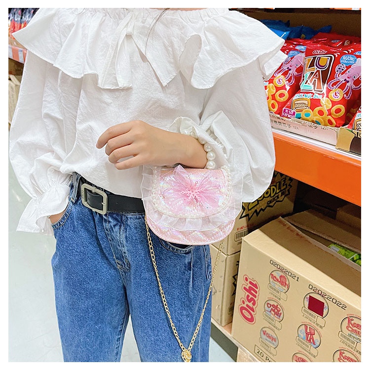 Túi Đeo Chéo Mini Đính Hạt Ngọc Trai Phong Cách Công Chúa Thời Trang Mới 2023 Dành Cho Bé Gái