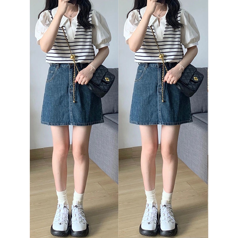 Áo Thun polo Ngắn Tay Giả Hai Lớp Họa Tiết Sọc Ngang Thời Trang Dành Cho Nữ